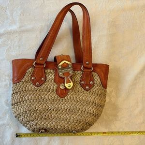 Michael Kors MK Basket Weave Straw Purse Shoulder Bag Tote